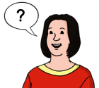 Leichte Sprache Bild: Eine Frau mit einer Sprechblase, in der Sprechblase ist ein Fragezeichen.